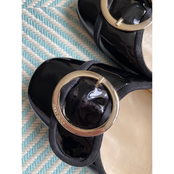 JIMMY CHOO Black Patent Leather Gold Buckle Flats - Picture 11 of 16